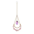 Détail de l'ornement en cristal de lune avec pierres roses et pendentif goutte violet AB - Quartz Rose (LSGJ094-1)