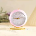 Minimalist pink round mini desk clock with gold wire stand for bedroom tabletop decor - Pink