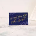 Elegante donkerblauwe wenskaart met goudfolie en de tekst Wish You All The Best - Blad (Paars) / Paars