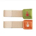 Cute leather cable winder with potted plant pattern in green and orange variants - Bonsai / 2 Pcs/Set