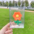 Transparante acryl pennenhouder met een schattige oranje bloemversiering voor bureau - Oranje Bloemstijl