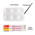 DIY painting kit for kids including a 6-well white palette, brush and 3 acrylic pens - 3-Piece Painting Set (Palette+Brush+Markers)
