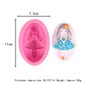 Vue détaillée du moule en silicone fille 3D avec dimensions et spécifications de poids de 185g - Style Fille en Robe Florale Bleue (50-1977-A)