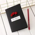 Handmade black greeting card decorated with red dried roses for various festive events - Rose / Black