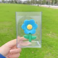 Leuke blauwe bloem pennenhouder in een transparante acryl opbergdoos voor bureau - Blauwe Bloemenstijl