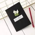 Handmade black greeting card with 3D white calla lily dried flowers for holiday gifts - Calla Lily / Black