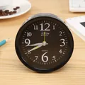 Modern minimalist black round desk alarm clock with clear white numerals and quartz movement - Round Style (960) / 9.7x9.7x4cm / Black