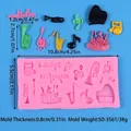 Detail view of pink silicone music instruments and notes mold with dimensions - Musical Instrument Notes Style (50-3561-A)