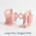 Large adjustable metal bookends in elegant pink with pen holder for desk storage - L / Pink