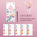 Portable children's watercolor painting book with 20 bookmark-style sheets and brush - Happy Tales / 20 Pages (With Brush)