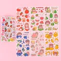 Set of cute fruit-themed cartoon girl stickers for DIY scrapbooking and planners - Fruit Clan Theme / 6pcs