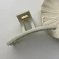 Minimalist cream white large hair claw clip with golden metal spring - T-Shape Style / 13cm / Cyan Wood