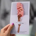 Handmade greeting card featuring real pink dried flowers and inspirational English text. - Forget-Me-Not (Pink)