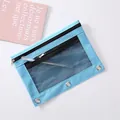 Draagbare blauwe mesh etui met 3 gaten voor ringbanden voor school- en kantoorbenodigdheden - Hemelsblauw