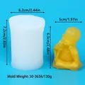Detailed dimensions of the smiling monk silicone mold and its finished candle product - 50-3656-D (Happy Monk)