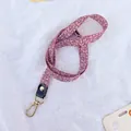 Elegant patterned neck lanyard with durable metal hook for ID badges and student cards - Rainbow / Purple