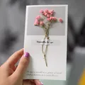 Elegant white greeting card featuring a bouquet of real pink dried baby's breath flowers - Gypsophila (Pink)
