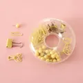 Multifunctional yellow office stationery set with binder clips and push pins - Yellow