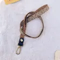 Neck lanyard with abstract wood grain pattern and silver metal snap hook - Rainbow / Brown