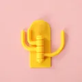 Yellow cactus shaped creative 3-arm adhesive wall hook for key hanging and storage - Yellow
