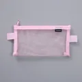 Stylish pink semi-transparent mesh pencil bag for student stationery and file storage - 9.5*20.5cm / Small Pencil Bag - Pink