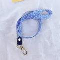 Stylish blue patterned neck lanyard strap with golden metal hook for ID card holders - Rainbow / Blue