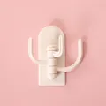 Creative pink cactus-style three-hook adhesive wall hanger for keys and small items - Off White