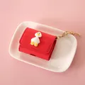 Red protective leather case for AirPods Pro featuring a cute white 3D duck charm with gold keychain - Duck With Yellow Feet - For AirPods 3/Pro / Red