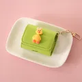 Lime green leather AirPods case featuring a cute 3D cartoon duck and a gold keychain - Duck With Orange Feet - For AirPods 3/Pro / Lime Green
