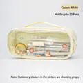 Large capacity creamy white transparent pencil case with handle, holds up to 50 pens - Off White