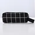 Minimalist black and white grid pattern canvas pencil case with zipper closure - Black Grid Stone