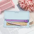 Minimalist light blue plastic pencil case set with wooden ruler and colorful pens - Light Blue