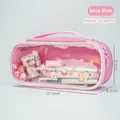 Large capacity transparent rose pink pencil case with handle for stationery storage - Rose Pink
