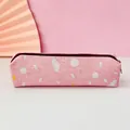 Minimalist pink canvas pencil case with white stone pattern for kids school supplies - Pink Spots
