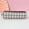Minimalist large capacity canvas pencil case with classic black and white grid pattern - White Checkerboard