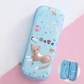 Cute blue hard shell pencil case with cat illustrations and interior mesh pocket organizer - Cat Cartoon Pattern / Light Blue Animals