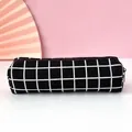 Durable black and white grid canvas pencil case with zipper for school students and gifts - Black Checkerboard