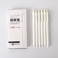 Set of 6 minimalist creamy white retractable gel pens with 0.5mm black ink for school - 6Pcs/Set / Black