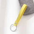 Bright yellow leather wristlet keychain strap with silver ring and rivet detail - Yellow