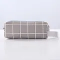 Grey canvas pencil case with white grid pattern and convenient handle - Gray Grid