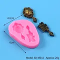 Pink silicone mold for DIY mirror and comb fondant decorations with measurements - Vintage Handle Mirror and Comb Style (50-458-A) / Approx. 6x4.2cm / Pink