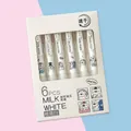 6-pack minimalist white quick-dry gel pens with cute cat illustrations and soft grips - 0.5mm / White (6 Pieces/Pack)