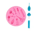 Detail view of pink silicone mold for hair tool shaped fondant and chocolate decorations - 8-in-1 Tool Combination Style (50-1647-A)