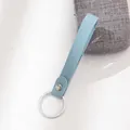 Minimalist light blue faux leather strap keychain pendant with polished silver metal ring - Light Blue