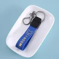 Creative blue leather wrist strap keychain with French Bulldog and XBOOM print design - Blue Dog / Blue