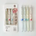Set of 4 retractable 0.5mm black gel pens with soft ergonomic pressure-reducing grips - 0.5mm / Tea Series (4 Pieces/Pack)