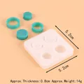 Detailed view of square silicone ring mold with 5.2cm dimensions and thickness info - Four-Hole Round Style (50-1441-D)