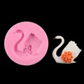 Detailed view of swan and rose silicone mold for fondant and chocolate cake decoration - Pink
