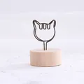 Vintage style cat shaped wire memo clip holder with round natural wooden base stand - Cat