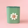 Light green multi-grid desk pen holder featuring a cute 3D flower decorative element - Sunflower